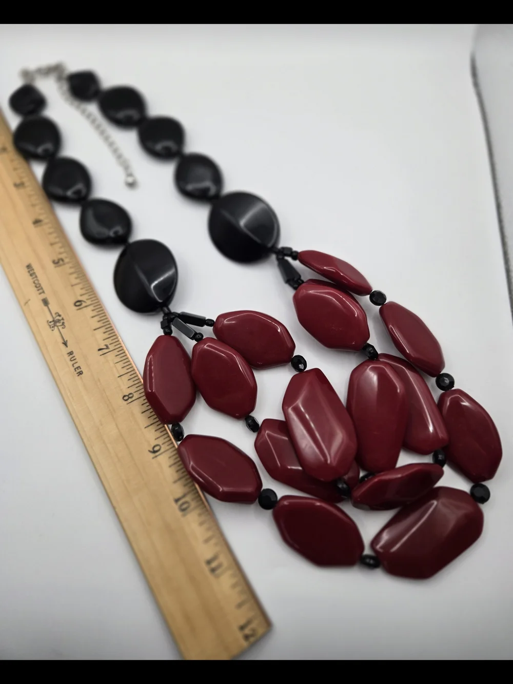 Chico's Red Black Multi-Strand Statement Necklace Chunky Retro Bold Chic Layered